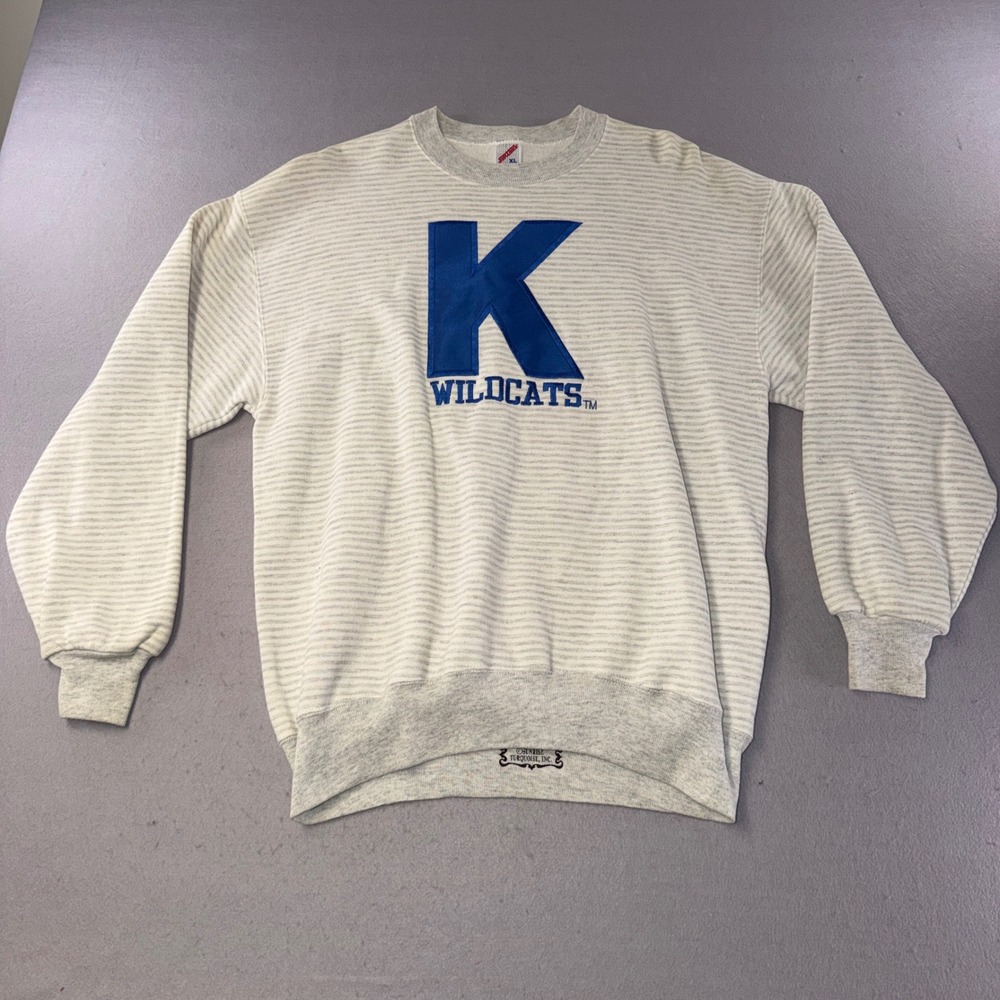 Jerzees Sweatshirt Mens XL Gray Striped K Wildcats Vintage 90s USA Made